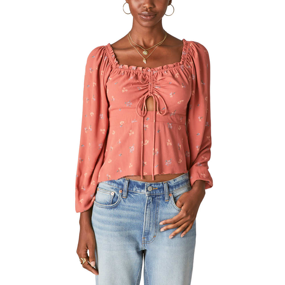 Lucky Brand Long Sleeve Printed Top - Etruscan Red